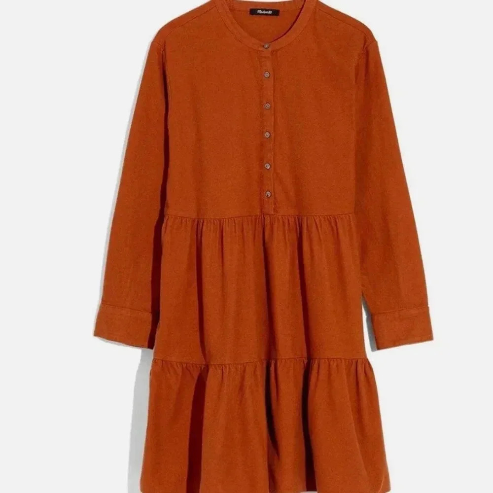 Madewell Flannel Button-Placket Tiered mini dress - Warm nutmeg - SIZE SMALL